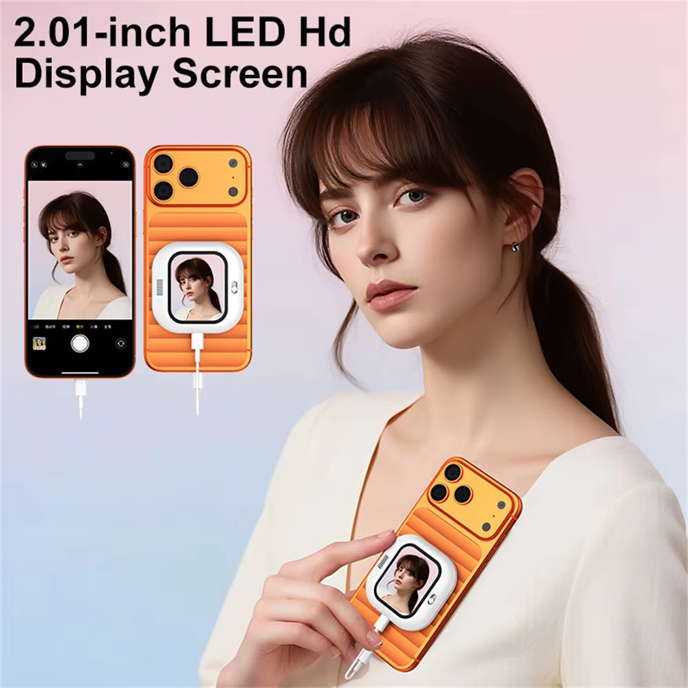 Mini Magnetic Phone Selfie Screen Bluetooth Phone Monitor Screen Rear Camera Selfie for Iphone 17-12 Android Vlog Video Shooting