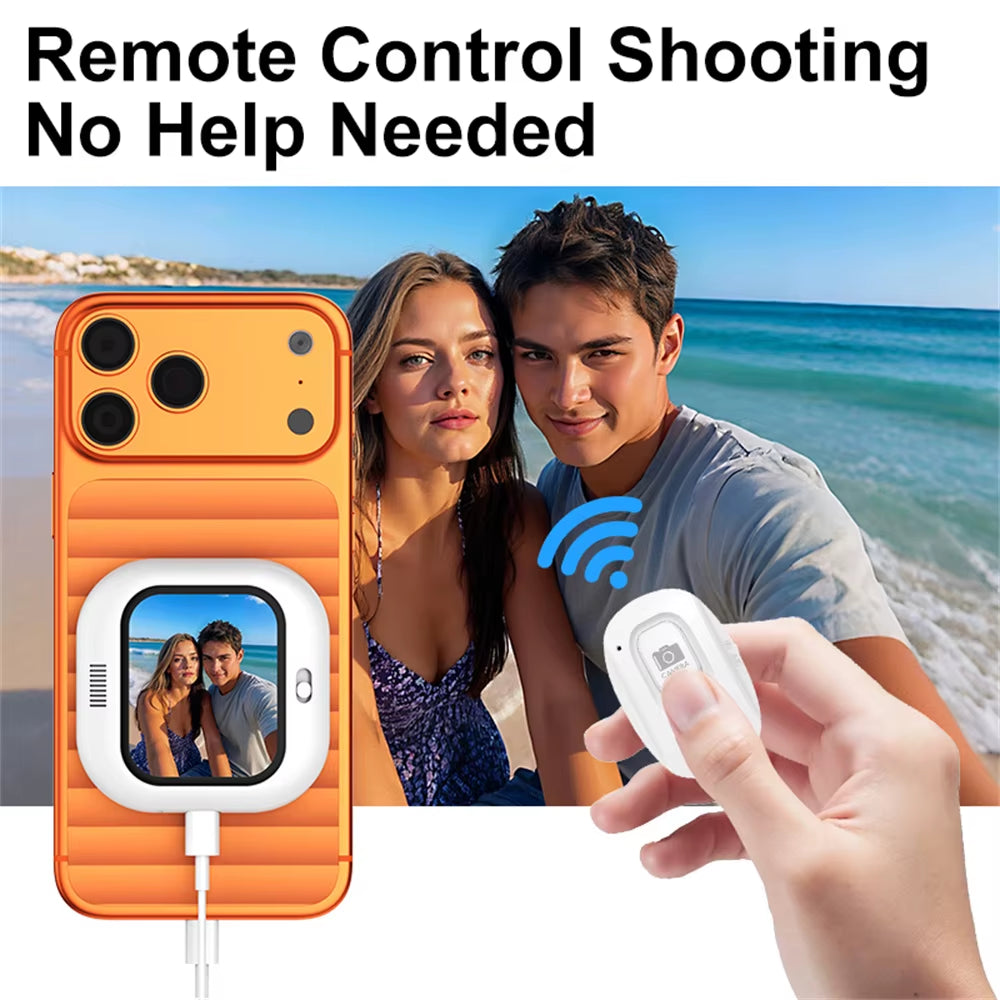 Mini Magnetic Phone Selfie Screen Bluetooth Phone Monitor Screen Rear Camera Selfie for Iphone 17-12 Android Vlog Video Shooting