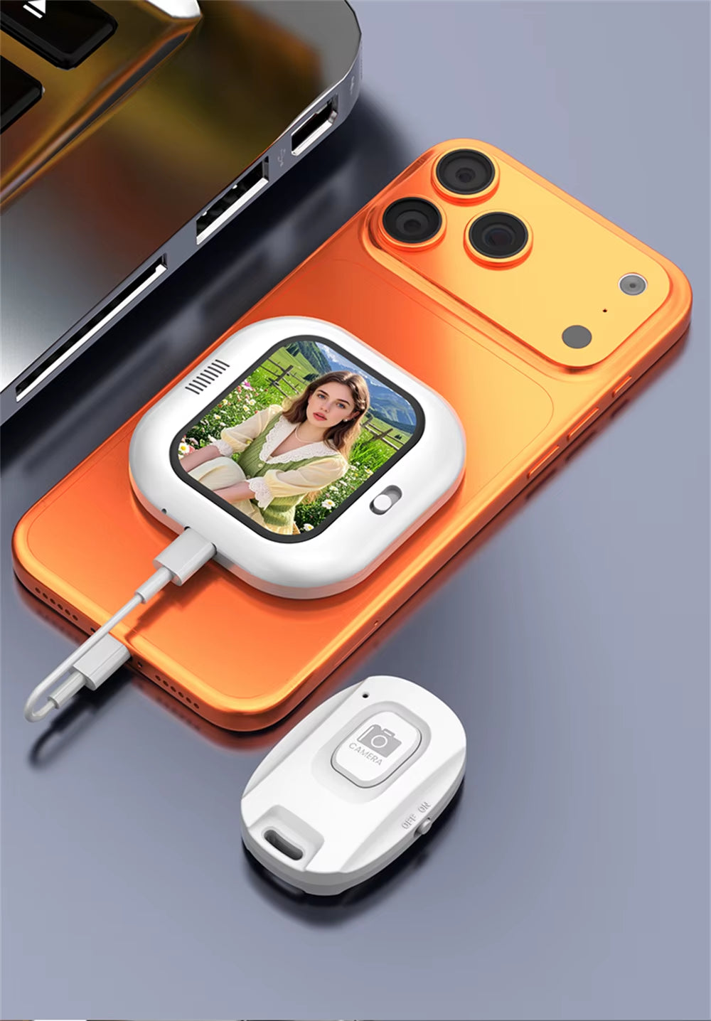 Mini Magnetic Phone Selfie Screen Bluetooth Phone Monitor Screen Rear Camera Selfie for Iphone 17-12 Android Vlog Video Shooting
